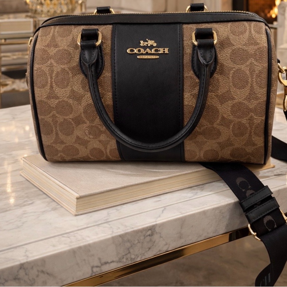 Coach’s Signature Canvas Satchel - Black and Tan Leather Bag